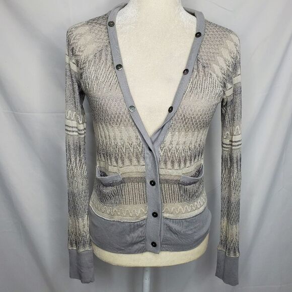 ANTHROPOLOGIE Postmark sweater etched frost sparkle metallic cardigan XS‎ - Picture 1 of 7